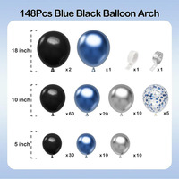 Kit de guirlande de ballons métalliques Joyeux Anniversaire, Baby Shower, Remise de diplôme, Halloween, Pâques, décorations bleues, noires et argentées