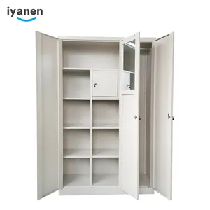 थोक 3 दरवाजा कैबिनेट कोड-Iyanen 3 दरवाजा सफेद रंग धातु सौंदर्य अग्निरोधक बेडरूम का उपयोग दाखिल भंडारण कैबिनेट लॉकर अलमारी कुंजी के साथ और दर्पण