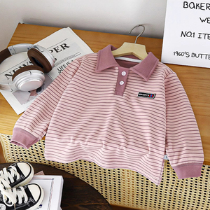 Nouveau style 2026 Automne Printemps – Polo rayé pour garçons, haut polyvalent à revers, coupe ample - Product Image 6