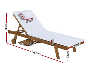Chaise longue en bois d'extérieur de style moderne 195x 68x 89cm, durable, résistante à la corrosion, adaptée aux jardins et piscines extérieurs - Product Image 2