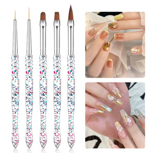 Lot de 5 pinceaux à ongles à paillettes avec manche perlé pour dessin, sculpture de cristaux et gel - Product Image 1