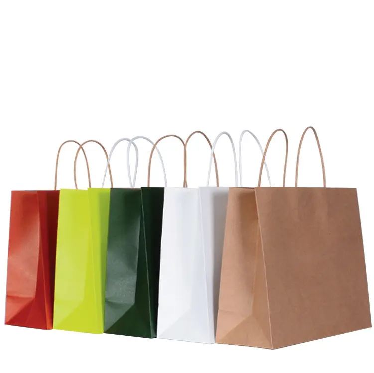 कस्टम ब्राउन पेपर बैग अपने लोगो के साथ थोक सफेद क्राफ्ट शॉपिंग बैग