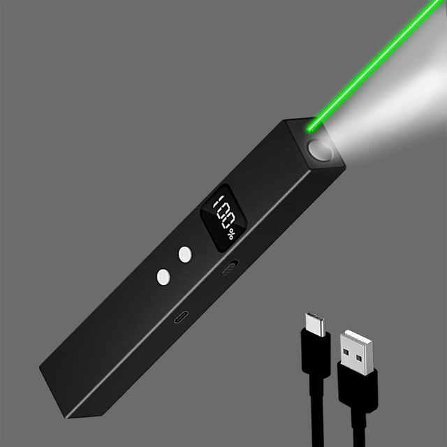 Green & Red Laser Pointer Pen with LED Flashlight Type-C Charging Aluminum Alloy 1000m Range Model 762