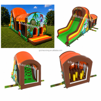 Castillo Inflable Comercial con Temática de Dinosaurios para Exteriores, Pista de Obstáculos Inflable para Niños, Combinación de Tobogán y Pista de Obstáculos