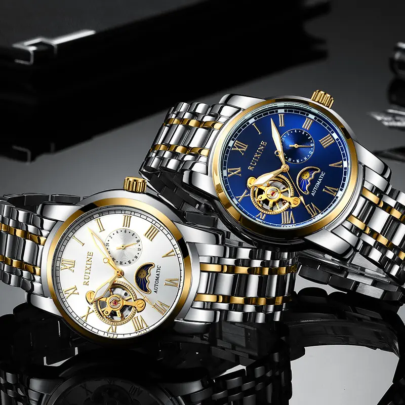 Ruixine limited discount price stainless steel strap men watches men wrist 5 needle luminous quartz mechanical watch R835