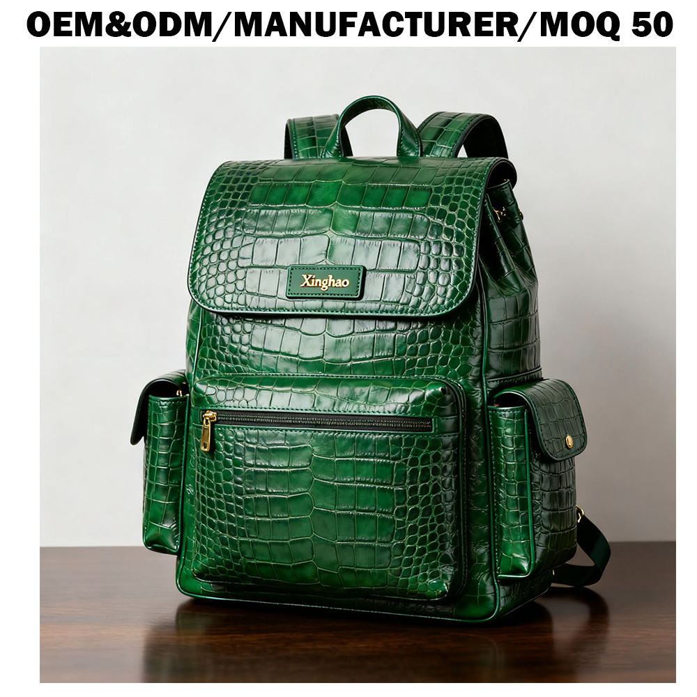 Black Croc-Texture Mini Backpack with Lime Accents Cute Croc Embossed Backpack - Mini Backpack - Black Backpack  main image 2