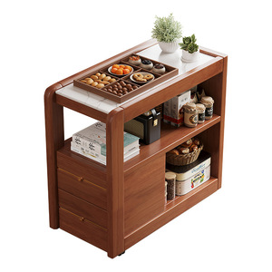 Aoga Furniture Chinese Style Movable Side Cabinet Stone Top 3 Compartments Multifunction Living Room Storage <b>Trolley</b> - Product Image 5