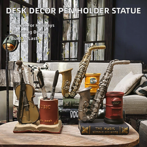 Porte-stylo en résine écologique et mignon, peint à la main, pour bureau à domicile, mini saxophone, violon, statue de livre, décoration pour - Product Image 2