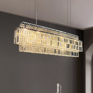 Gold Glass Rectangle Chandeliers for Dining Room <strong>Chrome</strong> Modern Glass Chandelier <strong>Pendant</strong> Hanging <strong>Light</strong> Fixture for Kitchen Island - Product Image 3