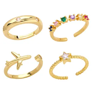 EYIKA New placcato in oro bianco starregolabile apertura anelli di perline multicolori rami di petalo eleganti anelli di zircone da donna