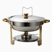 Edelstahl 4,5L Runder Buffet-Chafing-Dish Alkoholbetriebener Speisenwärmer Buffet-Ofen-Set mit Verstellbaren Gittern für Restaurants