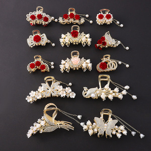 Pinza de Pelo Estilo Retro de 12 cm, de Aleación de Zinc, con Flores y Perlas, para Mujer, Ideal para Bodas - Product Image 3