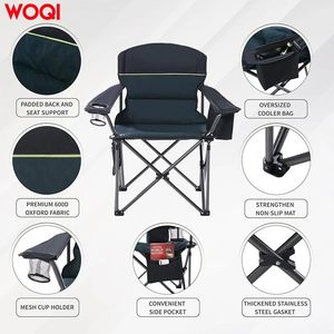 Chaise pliante de camping Woqi, structure en aluminium, tissu Oxford, avec porte-gobelet et sac de rangement, bleu marine - Product Image 2
