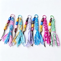 Gantungan Kunci Bandana Kustom Tenun Tangan Berhias Manik-Manik, Cincin Kunci Motif Paisley, Aksesoris Tas, Hadiah Fashion, Grosir