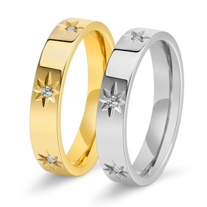 Ensemble de bagues en acier inoxydable plaqué or de 4mm avec CZ Diamant Tournesol Pieuvre Bagues de fiançailles pour bijoux de couple