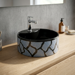 Pour lavabo de salle de bain rond une pièce en granit moderne de taille personnalisée avec égouttoir - Product Image 3