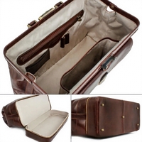 Bolso Gladstone de Cuero de Grano Completo Vintage, Estilo Maletín de Doctor Premium, Bolso de Fin de Semana de Alto Estilo, Bolso Boston con Cierre Metálico