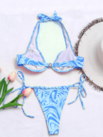 Maillot de bain deux pièces tie-dye à bretelles et décolleté en V pour femme, micro bikini string, par Mills Sisters