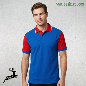 Polo respirant grande taille pour garçon, bleu et rouge contrasté, à manches courtes, décontracté, rayé, col montant - Product Image 1