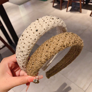 French Retro Fragrance Crystal Diamond Wide Edge Sponge <b>Headband</b> Light Luxury Versatile Women's 14cm Fabric Hair Accessory - Product Image 2