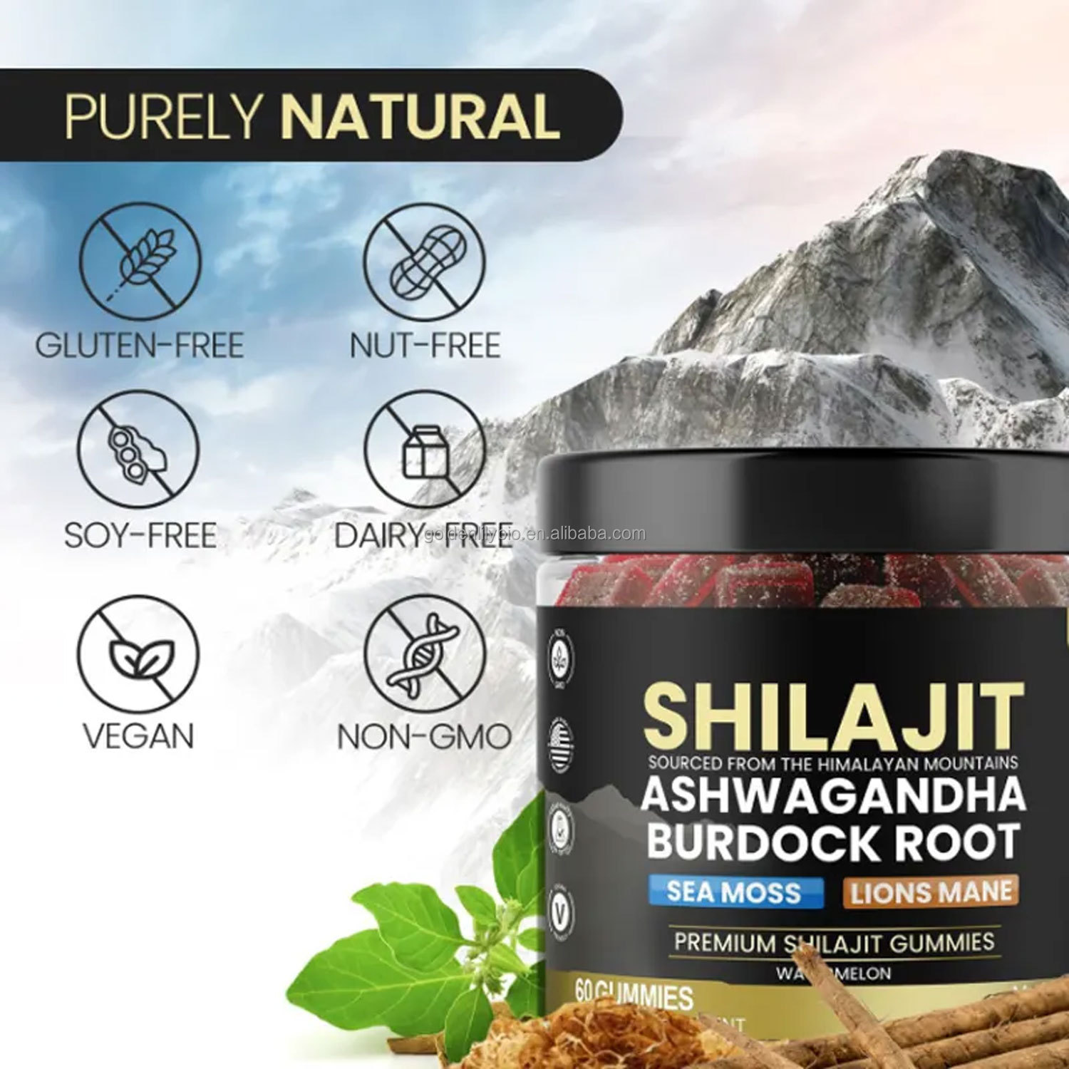 Hot Selling Healthcare Supplement Organic Pure Himalayan Shilajit Gummies Sea Moss Gummies Vegan Brain Booster with Ashwagandha
