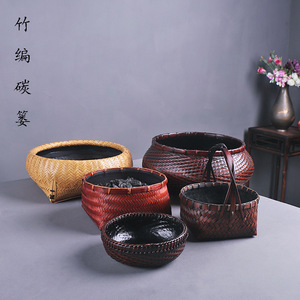 Bamboo Woven Round Charcoal <b>Basket</b> Handmade <b>Storage</b> For Kitchen Single Tier - Product Image 5