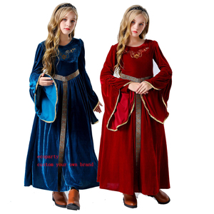 Ecowalson niñas vestido renacentista Medieval terciopelo manga larga acampanada Vintage <span class=keywords><strong>princesa</strong></span> disfraces Halloween carnaval fiesta vestido - Product Image 1