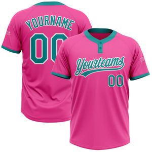 Benutzer definierte Pink Teal White Zwei-Knopf-Unisex-<span class=keywords><strong>Softball</strong></span>-Trikot Atmungsaktive Schnellt rocknende Damen-<span class=keywords><strong>Softball</strong></span>-T-Shirts Sport-Team-Uniform