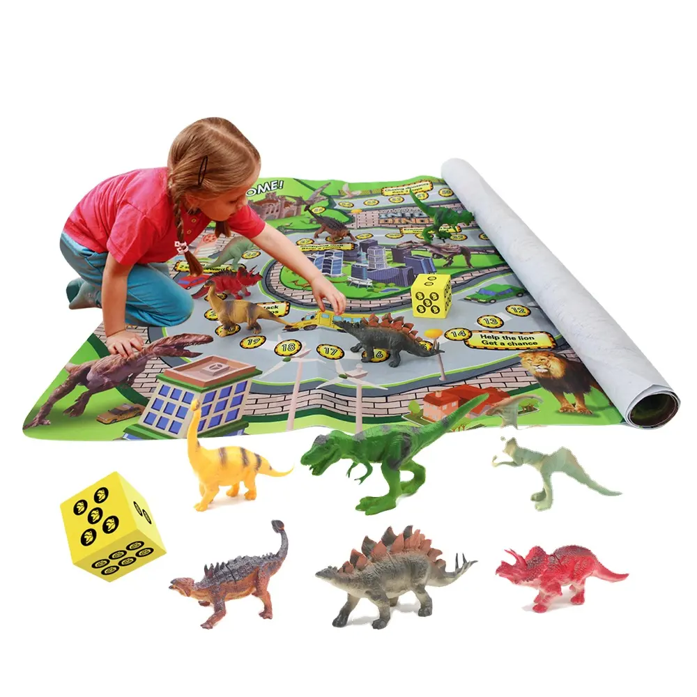 juguetes al por mayor de china Bulk Kids non-woven fabric road play mat chess game with dinosaur toy