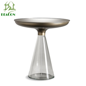Mesa de té Base de vidrio templado transparente Mesa auxiliar de arte Juego de mesa de centro superior de vidrio negro redondo de lujo moderno - Product Image 6