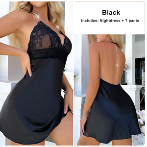 Chemise de nuit sexy pour femme, lingerie en dentelle, nuisette à col en V, babydoll - Product Image 4