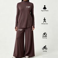 Ensemble de yoga et de sport modeste pour femme, extensible, à manches longues, col montant, coupe large, Dry Fit, avec trous pour les pouces et cordon de serrage, pantalon de survêtement et de détente