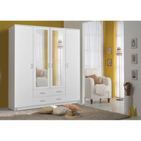 Armoire 4 Portes en Bois Design Minimaliste Style Moderne avec Grand Espace de Rangement, 2 Tiroirs et 2 Miroirs pour Chambre