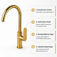 Robinet de lavabo contemporain à poignée unique avec bec haut et courbé, mitigeur de salle de bain pour projets résidentiels et villas