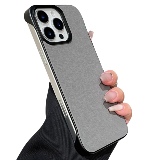 Business Frameless Leather Texture Bumper Shell Cases for iPhone 16 15 Pro Max Plus Ultra Thin Hrad PC Shockproof Back Cover