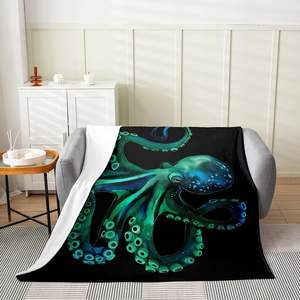 Manta polar de pulpo para todas las estaciones para niños y niñas, 40x50 pulgadas, manta de franela suave y cálida con diseño de vida marina costera, perfecto - Product Image 2