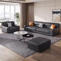 Conjunto de Sofá y Mesa de Centro para Sala de Estar u Oficina, o Conjunto de Sofá de Cuero Negro de Cuatro Plazas para Recepción Empresarial