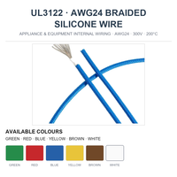 Fil de silicone tressé 24AWG UL3122 300V 200°C en fibre de verre, cuivre étamé, pour câblage interne d'appareils, monoconducteur rond, prêt à l'expédition