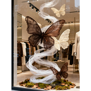 Set de Decoración de Mariposas Gigantes de Organza Artificial, Ecológicas, de Lujo, Color Marrón Beige, para Escaparates, Tiendas, Galerías de Arte - Product Image 4
