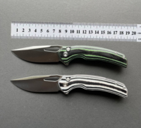 Couteau de survie pliant pour l'extérieur - Lame D2 usinée CNC, manche G10, mécanisme de verrouillage à bouton, couteau Bowie et de combat, DIY OEM
