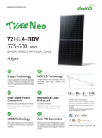 En stock, panneaux solaires bifaciaux Jinko 590W BDV N-Type à double vitrage, module PV haute puissance de niveau 1 avec garantie de 25 ans