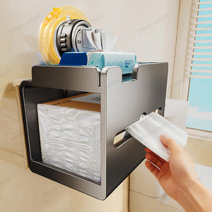 Porte-papier toilette rectangulaire auto-adhésif Blue Vine, couleur gris anthracite, moderne, fixation murale sans perçage, étagère de salle de bain - Product Image 3