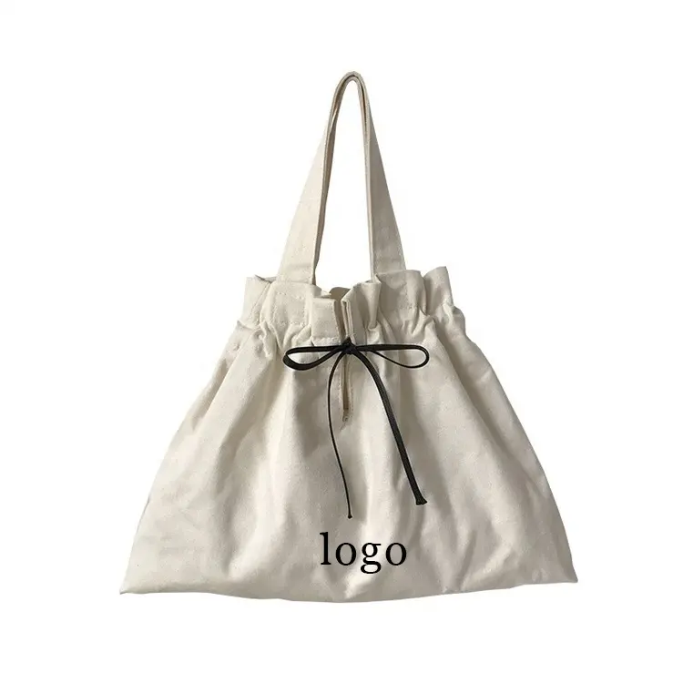 Wholesale Eco-Friendly Reusable Nature Custom Logo Print Shopping Tote Cotton Gift Dust Bag Small Canvas Drawstring Bag