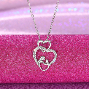 Cadeau pour la fête des mères, collier avec pendentif en forme de cœur d'amour mère et enfant plaqué argent, collier « Je t'aime » en argent, collier « Câlin et baiser » MAMA - Product Image 5