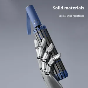 Nuevo Paraguas de Sol Plegable de Tres Secciones, Totalmente Automático, Color Negro Sólido, para Publicidad/Regalo, Fabricante, en Stock - Product Image 2