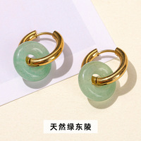 Boucles d'oreilles créoles en acier inoxydable plaqué or Zooying, tendance, pierre naturelle malachite verte, boucles d'oreilles huggie pour mariages