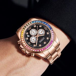 Nuovo Orologio Meccanico di Lusso da <span class=keywords><strong>Uomo</strong></span> in Acciaio Inossidabile con Diamanti Arcobaleno Luminosi, Impermeabile 5BAR, Movimento Automatico - Product Image 6
