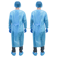 Blouse d'isolement bleue à usage unique non stérile (certifiée CE) – Matériau SMS le plus vendu, manches longues avec poignets tricotés, protection médicale