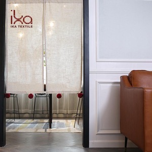 اليابانية الكتان غنيمة عادي الصلبة اللون المطبخ الباب ستارة مقسمة شرائح مع الزينة أضاليا - Product Image 3