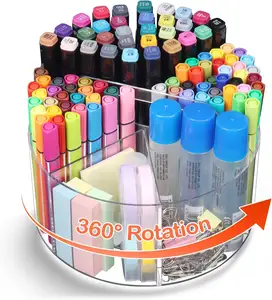 Akrilik işaretleyici kalem tutucu, masa için 360 derece dönen kalem organizatör, 6 bölmeli akrilik masa düzenleyici